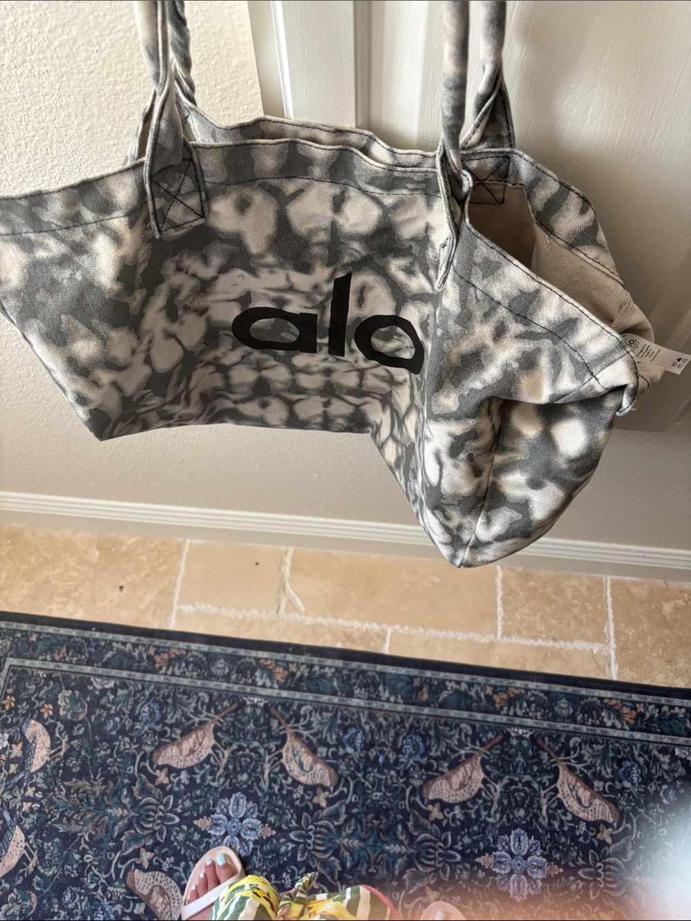 ALO Yoga Black and Gray Tie-Dye Canvas Tote